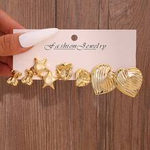 Set de 4-16 perechi de cercei asimetrici geometrici aurii pentru femei - Stil minimalist vintage, cu elemente florale, ursuleți și inimioare. Potrivit pentru purtare zilnică, festivaluri, petreceri, cadouri (cadou de calitate pentru prietene și mame), întâlniri și banchete. - Aur 4 - Vizualizare 8