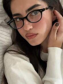 1 件装女士亚克力金属铰链轻便眼镜，椭圆形镜框，轻巧镜腿装饰，平光眼镜，适合 Y2K 配饰和日常服装装饰 - 彩色 - 查看 7