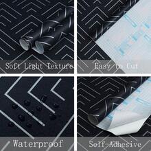 Peel And Stick Wallpaper Navy Blue Wallpaper Geometric Wallpaper Dark Blue And Light Blue Contact Paper Self Adhesive Removable Wallpaper For Cabinets Waterproof Thicken Vinyl 78.7"X17.3" - 黑色 - 查看 4