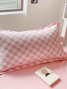 4件套床上用品套裝，適用於居家、男女生宿舍、臥室，花卉、條紋、格紋印花被套套裝，雙面設計 AB 版，可正反面使用被套，床單 + 2 個枕套，4件套（1件被套 + 1件床單 + 2個枕套），可愛家居紡織品 - 棋盤格粉 - 查看 3