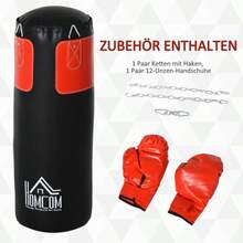 Boxsack-Set With Handschuhen, Gefüllt, For Erwachsene & Jugendliche, Schwarz-Rot, Ø30x120cm, 16kg, Ideal For Training & Fitness - 黑色 - 查看 4