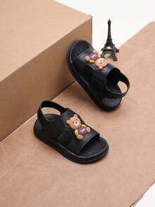 1双儿童流行卡通魔术贴软底防滑凉鞋，时尚男女童款 - 黑色 - 查看 1