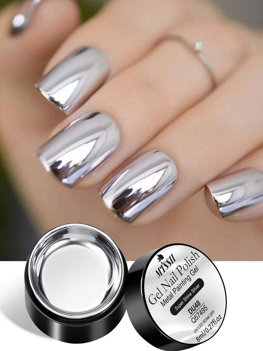 Mtssii 8g Sơn móng tay dạng gel ánh bạc siêu sáng, sơn vẽ kim loại tráng gương, sơn mài móng tay dễ sử dụng và bền lâu, sơn gel UV LED có thể tháo gỡ. - Bạc - Xem 1