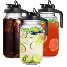 3pcs Square Glass Water Bottle With Lid And Spout, Refrigerator Water Bottle With Handle, Borosilicate Glass Water Bottle Suitable For Hot/Cold Drinks, Large Water Bottle For Spring And Summer Outdoor Gatherings Suitable For Iced Tea, Coffee, Juice, Milk, And Beverages. - Black - View 1