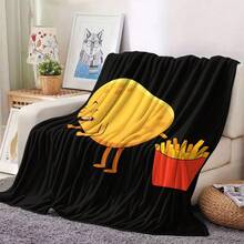 1pc Funny Potato & French Fries Throw Blanket - Soft Flannel All-Season Couch, Bed, Office Decor - Tear-Resistant Cozy Gift For Potato Lovers - Black Background With Smiling Potato Design - Christmas Gifts Birthday Gifts Holiday Gifts, Ideal Gifts For Boyfriend Girlfriend Father Family Mother Lover Daughter Son Grandfather Grandmother Friend Classmate Birthday Anniversary Valentine's Day Thanksgiving Christmas Halloween Mother's Day Father's Day Wedding New Year Gifts, Suit For Sofa Bed Car Bedroom Living Room Office Outdoor Camping Beach - Nhiều màu - Xem 7