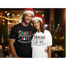 Camisetas de Navidad para Parejas, Él y Ella, Pijamas Familiares Divertidos de Navidad, Camiseta de Manga Corta - Blanco - Ver 5