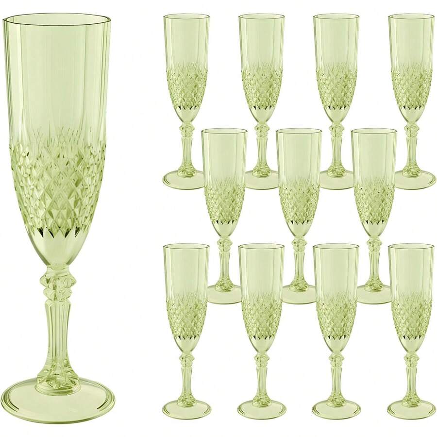Sage Green Champagne Flutes,Plastic Wine Glasses Goblets Cups Reusable Glassware, For Thanksgiving Christmas Weddings Bachelor Parties Toasting And Events - 青檸色 - 查看 1