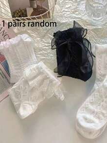 6双双层蕾丝装饰袜，可爱柔软的女士中筒袜，情人节礼物，蝴蝶结蕾丝边中筒袜，白色日式薄款甜美公主洛丽塔玛丽珍JK袜，蕾丝蝴蝶结可爱日式蕾丝公主仙女袜，ins风筒袜 - 彩色 - 查看 7