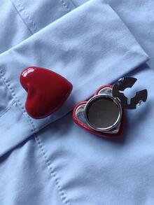 1pc/2pcs Elegant Heart Geometric Pattern Button Set, Shirt Button Set, Clip Button Set, Fashionable Crystal Cufflink Set, Suitable For Tuxedo And Wedding Dress Decoration - Red - View 4