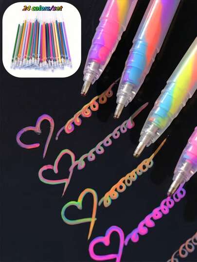 Children's Metallic Rainbow Color Pen Set - Fine Tip Drawing & Doodle Pens, Suitable For Kids 3+ Years Old, Great For Various Crafts, Perfect Birthday/Easter/New Year Gift For Children