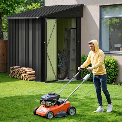 Flamaker 6x4 FT Outdoor Storage Shed, Lean To Storage Shed, Garden Tool Metal StorageHouse With Lockable Door, 2 Air Vents And Sloped Roof For Backyard, Patio, Lawn, Black