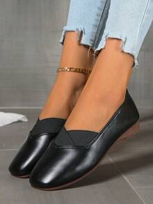 Women's Slip-On Loafers, Fashionable, Versatile, Comfortable, Square Toe, Retro Elegant, Suitable For Spring And Autumn - Black - View 1