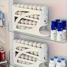 4-Layer Rolling Egg Rack - Optimized Space With Side Door Design That Can Accommodate 30 Eggs, Smooth And Shiny Surface, Convenient Handle, Suitable For Kitchen And Refrigerator Storage | Modern Kitchen Accessories | Durable Plastic Material - 白色1件 - 查看 6