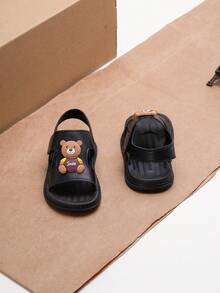 1双儿童流行卡通魔术贴软底防滑凉鞋，时尚男女童款 - 黑色 - 查看 8
