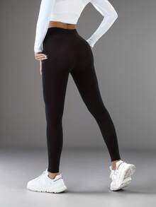 1pc Women's High Waist Warm Pants, Thermal Lined Thick Casual Leggings, Autumn/Winter - Black - View 2