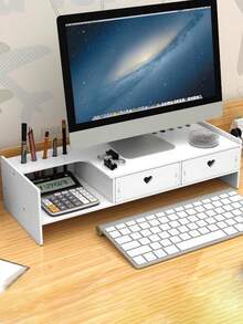 1 pieza Soporte elevador para monitor de computadora con cajón, estantería de almacenamiento multifuncional, organizador de escritorio de oficina para laptop, soporte ajustable para pantalla con cajón - Multicolor - Ver 10