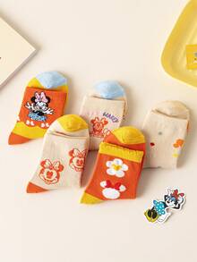 Disney 5双装米妮高弹力运动可爱系列袜子，米奇家族袜子，秋冬女童艾莎公主、美人鱼公主中筒袜，韩版卡通男童冬季透气婴儿/学生短袜 - 彩色 - 查看 12