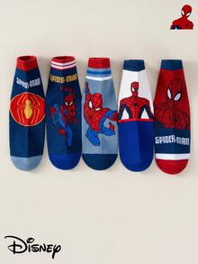 Marvel 5/10 Pairs Spider-Man Themed Kids Socks, Featuring Superhero Prints, Breathable & Soft For Casual Everyday Wear - Brown - View 18