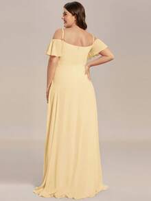 EVERPRETTY Plus Size Elegant Romantic Alluring Off-Shoulder Split Yellow Bridesmaid Dress, Spring/Summer Wedding Guest Dress - Yellow - View 3