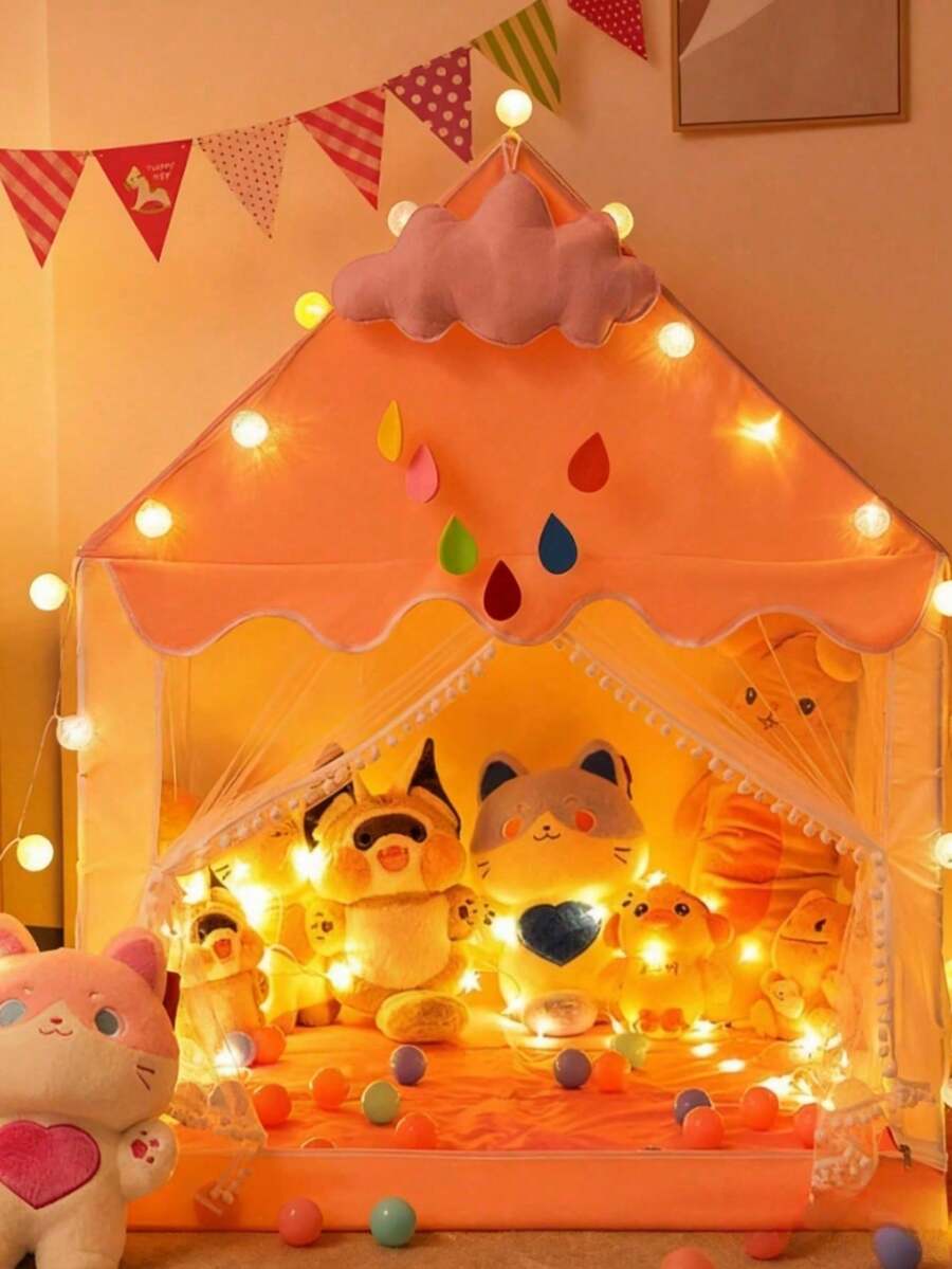 Esta tienda de juegos para interiores cuenta con una alfombra acolchada para gatear, luces esféricas y decoraciones de nubes. Hecha de PVC de alta calidad, es ideal para juegos al aire libre, juegos de rol y decoración de dormitorios, lo que la convierte en una sorpresa de cumpleaños o un regalo de Navidad perfecto para niños. - Rosa - Ver 1