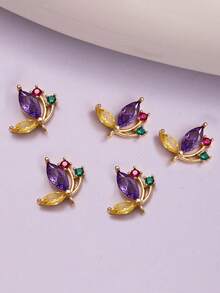 5入組時尚方晶鋯石和銅製成喇叭花造型DIY首飾類裝飾用品,適合適用於製作項鍊,耳環,手環 - 金黃色 - 查看 9