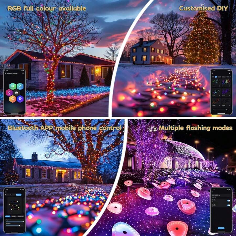 Cadena de luces RGB de 10 m con cambio de color, aplicación inteligente y mando a distancia, sincronización de música, temporizador, 200 modos, resistente al agua, para interior/exterior, para Navidad - 10 millones - Ver 1