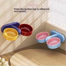 Pet High Footed Double Bowl Adjustable Height Sucker Pet Feeder Anti-Spill Wall Mounted Rotatable Angle Elevated Pets Feeder Bowl - One Size Fits All - View 4