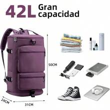 Maleta Deportiva Hombre Mujer, 42L Gran Capacidad Bolsa Impermeable de Deporte Gym con Compartimento para Zapatos, Bolsas de Viaje con Diseo de Separacin Hmedo y, Regalos UnisexPrpura - Púrpura - Ver 3