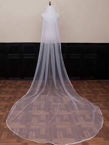 1pc Satin Edged Cathedral Wedding Bridal Veil With Comb, Suitable For Wedding, Bridal Accessories, Photography Props - 乳白色 - 查看 8