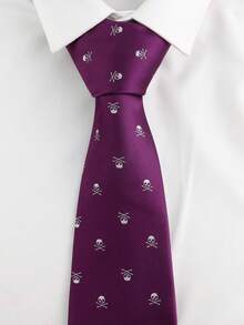ZLQ&GOU 1pc Purple Patterned Necktie For Men, Regular 8cm Skull Design Casual Party Tie, Suitable For Events And Neck Decoration - Purple - View 5