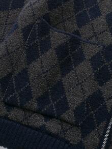 DEEKA 秋冬新款女装时尚休闲菱格纹飞行员夹克针织短外套 - 灰藍 - 查看 6