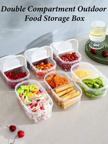 双层户外食品储物盒，适合存放水果、香料、零食和厨房用品，便携式露营碗，也适合家用，可用作厨房食品储物盒、调料盒、烹饪调料盒、午餐盒、晚餐盒、奶酪盒。 - 彩色 - 查看 1