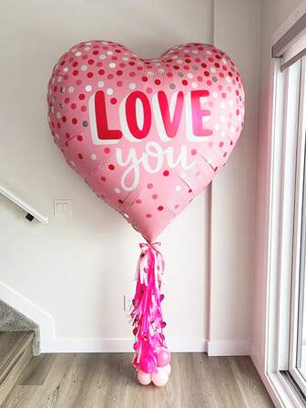 1/6pcs - 63 Inch Pink Polka Dot Heart Shaped "Love You" Foil Balloons - Giant Pink Heart Balloons & 18 Inch Heart Shaped Balloons, For Birthday, Wedding, Valentine's Day Celebration, Proposal, Anniversary, Confession, Singles Party, Wedding Room Party, Romantic Decoration