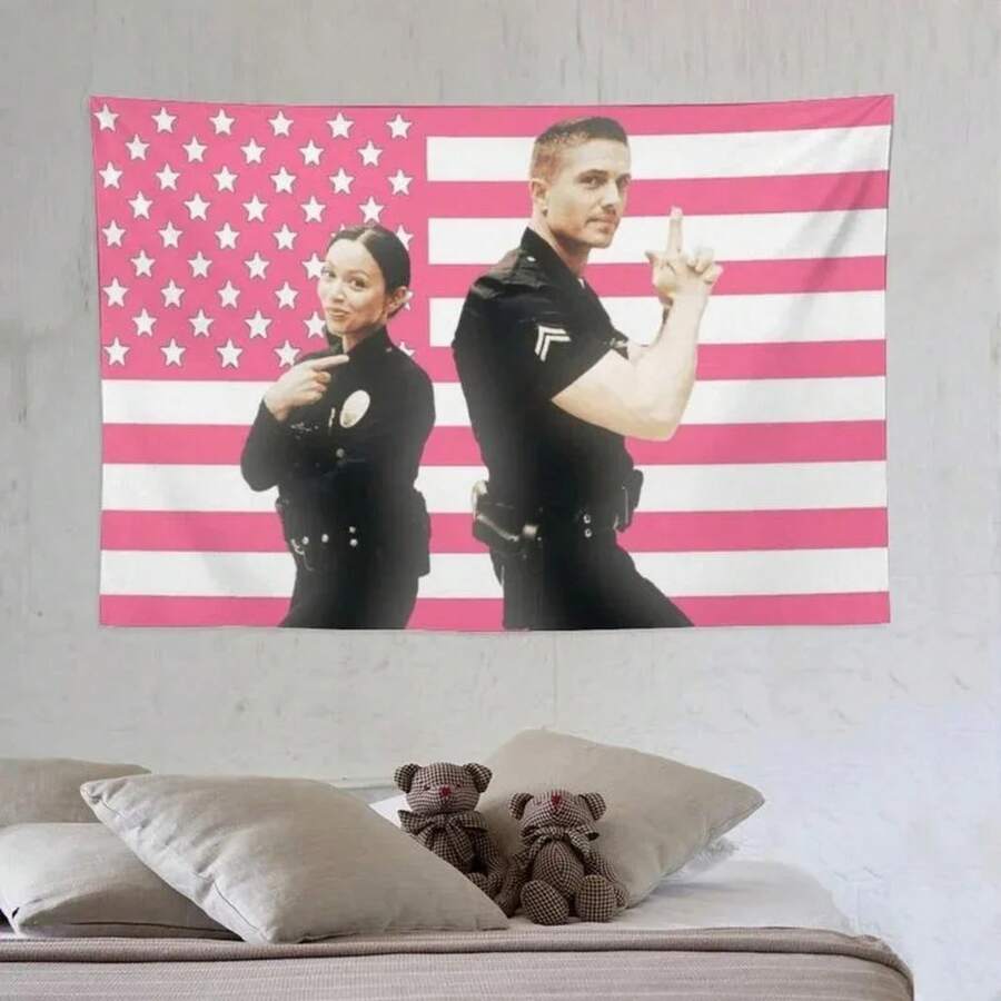 1pc Printing The Rookie Protagonist Lucy Chen And Tim Bradford Tapestry Poster Eric Winter Pink American Flag Background Wall - P01 - Xem 1