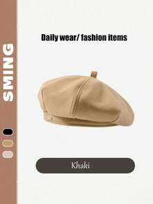 1 pezzo Berretto ottagonale monocromatico nuovo, autunno e inverno, da pittore, articolo essenziale per autunno e inverno, decorativo, stile alla moda