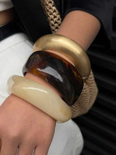 1 Adet Kadın Retro Altın Metal Bileklik, Kahve Rengi Reçine Bileklik, Üst Düzey Moda, Hafif Lüks, Günlük Giyim ve Tatil Hediyeleri İçin Uygun