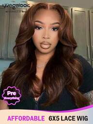 MEGALOOK Peruca de cabelo humano 100% castanho chocolate de 50 cm (20 polegadas) com lace frontal 6x5 e ondas suaves, com cordão ajustável - Peruca sem cola com lace frontal pré-cortada, linha capilar natural pré-desbastada e fecho de lace transparente, densidade de 180%, cabelo brasileiro, cor castanho escuro #4 - Ideal para iniciantes, com aparência natural, perfeita para uso diário, escritório, Halloween, festas, estilo Y2K, férias, cosplay, campus, escola, Natal, casamentos e festivais.