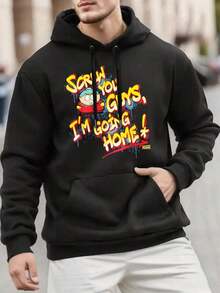 1pc Fashion Casual Graphic Oversized Hoodies Streetwear Pullover Hooded Sweatshirt Long Sleeve Pocket Winter Clothes Design For Men, Funny South Park Character Saying Goodbye Hoodie Fall Clothes, Humor Sweatshirt Pullover Gift For Men, Size S-3XL Black - 黑色 - 查看 2