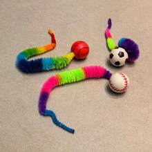 新款毛毛虫猫玩具，彩色弹力球互动猫玩具，滚动逗猫球 - 彩色 - 查看 3