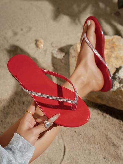 Women's Flat Thong Sandals, Summer Outdoor Open Toe Woven Roman Sandals, Suitable For Dresses, Beach, Casual, Spring/Summer, Available In White, Beige, Black, Orange, Yellow, Purple, Gray, Gold, Silver, Blue, Green, Pink, Brown, Leopard Print, Navy Blue, Rhinestone, Glitter, Slip-On