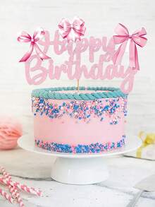 1/2/3 piezas Decoración para tarta de cumpleaños con lazo rosa - Adecuado para suministros de fiesta de cumpleaños con tema de princesa para mujeres - Multicolor - Ver 4