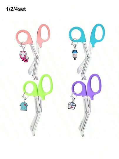 1/2 Piezas Juego de Tijeras de Enfermería, Incluye 1 Llavero con Tema de Enfermera de Dibujos Animados, Tijeras de Acero Inoxidable de 6 Pulgadas, Ideal para Enfermeras, Corte Diario y Recorte de Cinta al Aire Libre, Suministros de Oficina Esenciales