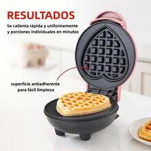 Mini waflera eléctrica rosa en forma de corazón, fácil de limpiar, superficie antiadherente, ideal para preparar desayunos. - Rosa - Ver 5