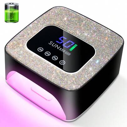 Lámpara inalámbrica recargable para uñas de 2000mAh, 57 perlas LED, 3 ajustes de temporizador (99s/60s/30s), pantalla LED, diseño de diamante negro, adecuada para secar esmalte de uñas en gel, regalo para el Día de San Valentín y Navidad