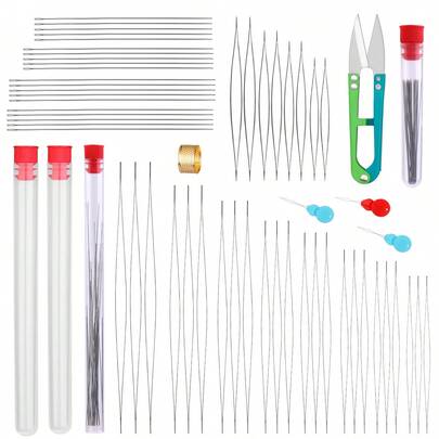 1 Set de Agujas para Hacer Bisutería, Incluye Agujas con Agujero Medio, Agujas Largas y Delgadas para Cuentas Pequeñas, Herramientas para Hacer Joyas como Pulseras y Collares (Accesorios de Color Aleatorio)
