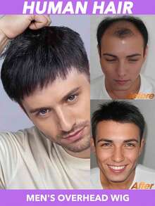 1 件装男士真人发短寸头假发 - 13x18 厘米，自然黑色，透明 PU 材质，隐形假发，适合头发稀疏人士，直发假发片，适合所有男士，脱发解决方案 | 自然逼真假发 | 柔韧 PU 材质