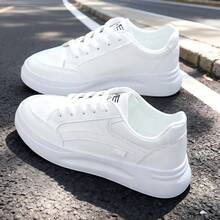 Thick-Soled Women's White Sports Shoes! Simple Pure White / Invisible Height Increase, Soft And Elastic Leather For A Luxurious Feel, Cloud-Like Sole For Walking Without Tiring Feet! Suitable For Daily Outings, Work Commuting, Dating And Shopping, Sports And Leisure, Suitable For All Kinds Of Sports - 升級灰 - 查看 3