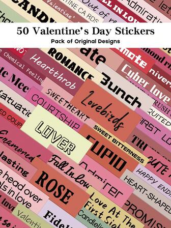 YWWBLD 50pcs Valentine's Day Stickers For Laptop Luggage Clipboard Holiday Gifts Valentine's Day Decor DIY Stickers