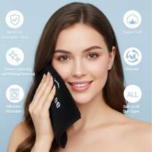 Reusable Microfiber Makeup Towels - Soft Absorbent Facial Cloths, Hypoallergenic & Fragrance-Free For All Light Beige Types, Light Beige Contemporary Style, Skincare Essentials, Textured Design, Plush Fabric, Beauty Accessories, Durable Construction, Beauty Enthusiasts - Black - View 3