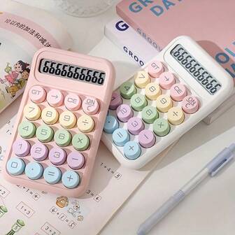 1pc Soft Color Desktop Calculator, Cute 12-Digit Dual Power Calculator With Round Buttons | Elegant Office & School Supplies, Suitable For Student, Home Budget, Math Tool